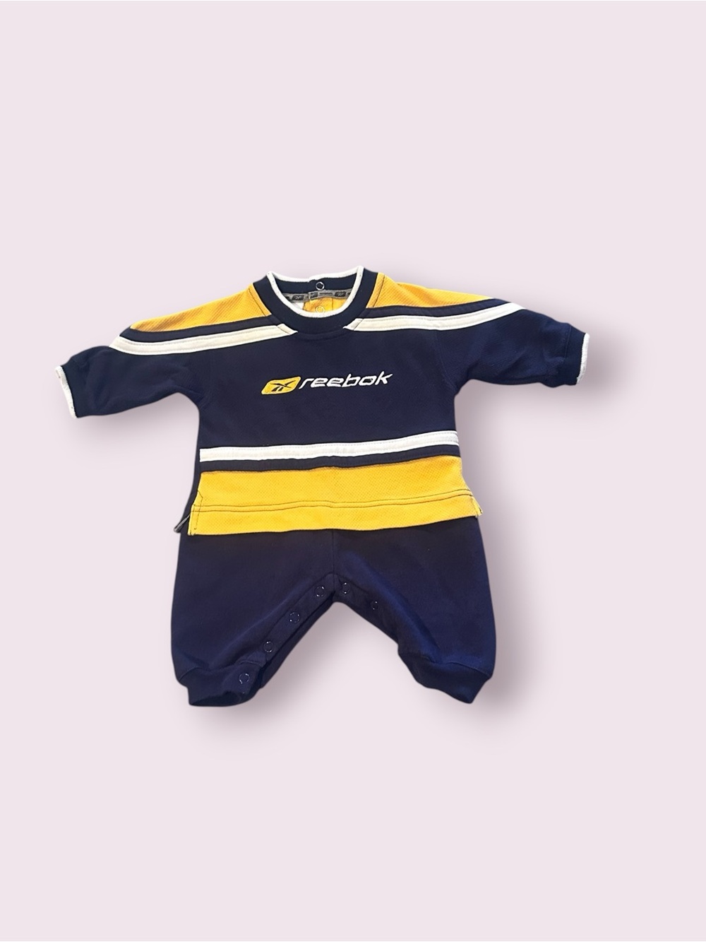Vintage Baby Reebok Navy and Yellow One-Piece Size 3/6 Months